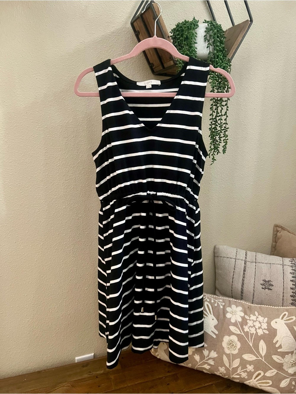 LOFT Black and White Striped Sleeveless Dress